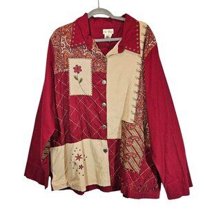 VTG Bobbie Brooks Artsy Red Blouse Womens 22/24W embroider Paisley cottagecore
